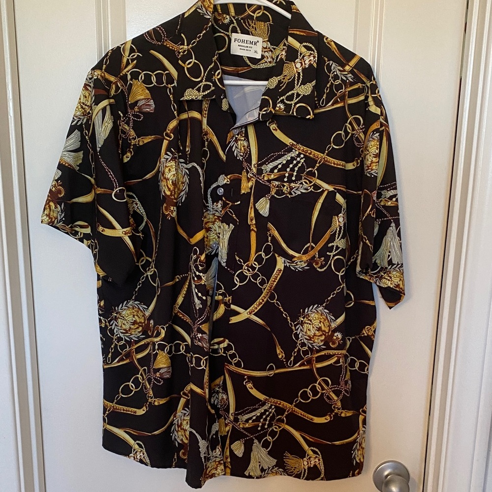 Black and Gold Chain Pattern Men's Shirt
